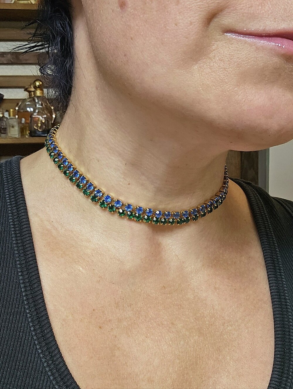 Vintage © Monet Double-Strand Rhinestone Choker Necklace